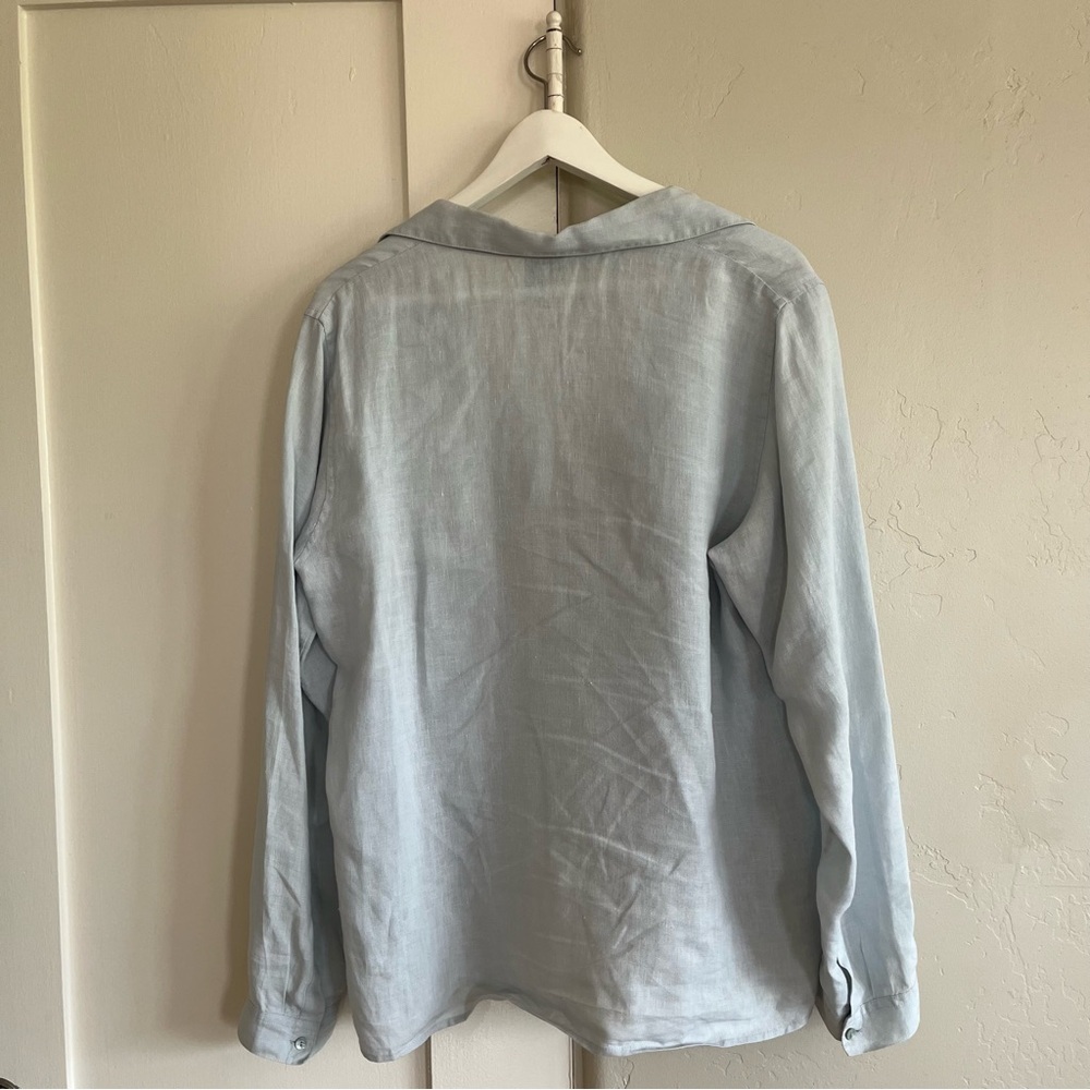 Eileen Fisher Light Blue Linen Button-Down Shirt - Picture 3 of 9